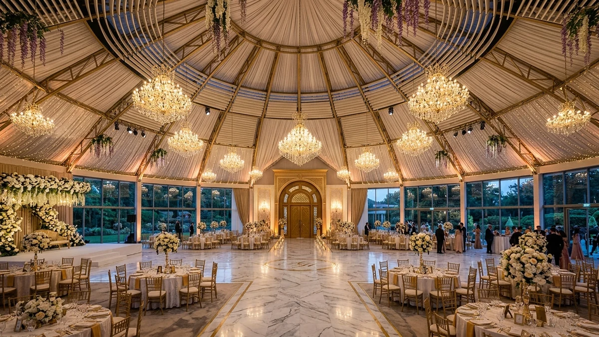 Monumental Clear-Span Luxury Wedding Marquee Banquet Rotunda and High-Vaulted Dome Trusses