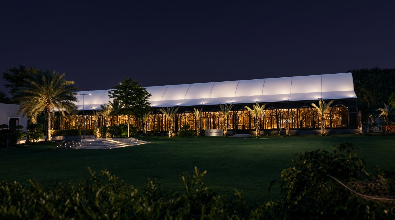 Exterior Nighttime Lawn View